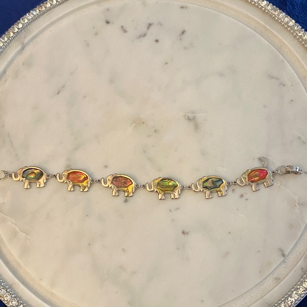 Elephant Charm Bracelet with Multicolor Stones